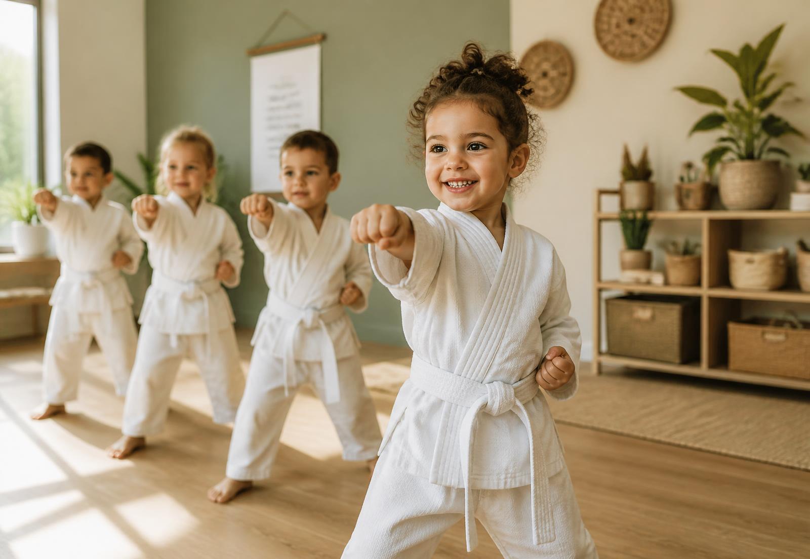 Young children taking part in a Nursery Ninjas martial arts session